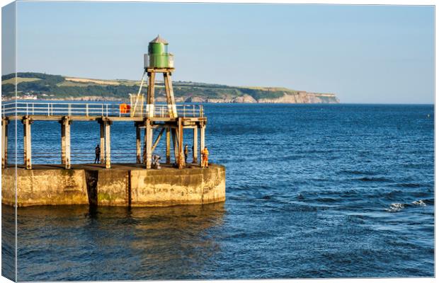 Whitby Pier Fishing, Yorkshire Coast Canvas Print by Tim Hill