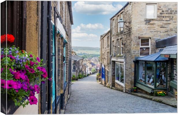 Haworth Main Street in Summertime Canvas Print by Tim Hill
