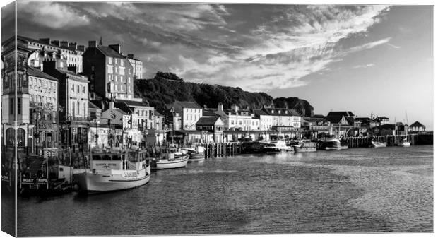 Whitby Harbour Black and White Canvas Print by Tim Hill