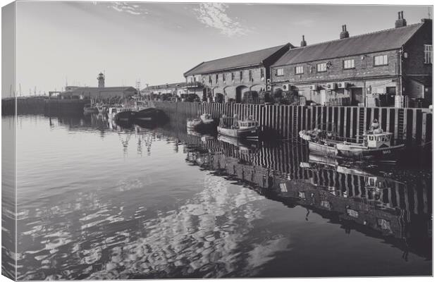 Scarborough Harbour Reflections Monochrome Canvas Print by Tim Hill