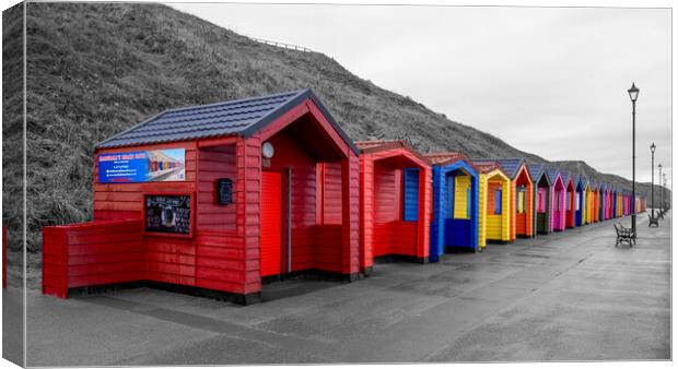 Saltburn Beach Huts: Selective Black and White Canvas Print by Tim Hill