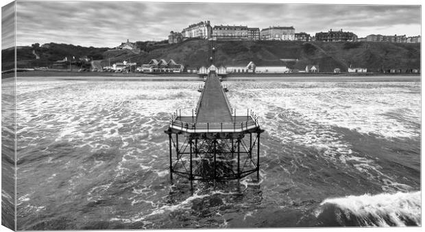Saltburn Pier Black and White: North Sea Waves Canvas Print by Tim Hill