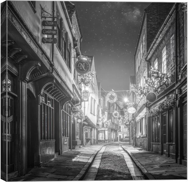 York Shambles Christmas Black and White Canvas Print by Tim Hill