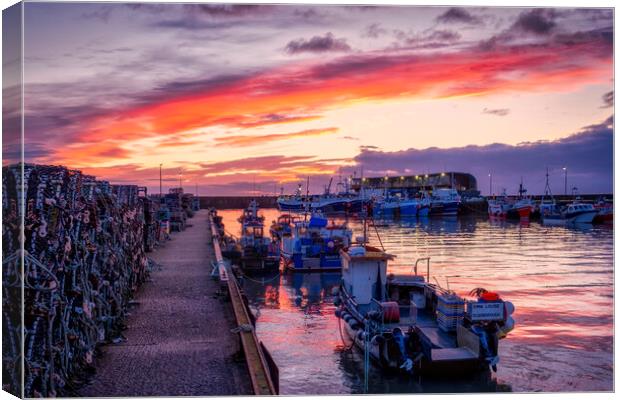 Burning Sky at Bridlington Harbour Canvas Print by Tim Hill