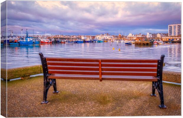 A Bench with a View: Bridlington Harbour Canvas Print by Tim Hill