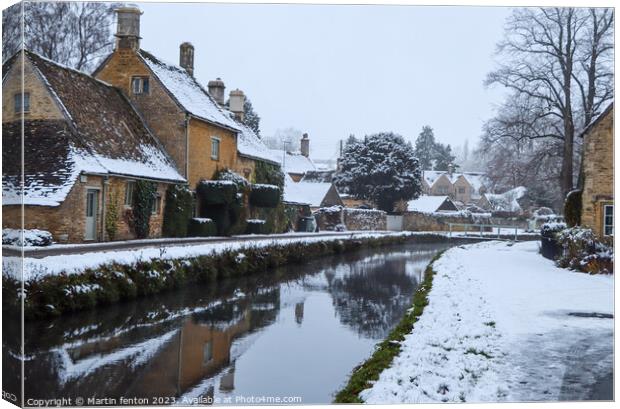 Lower Slaughter winter reflections Canvas Print by Martin fenton