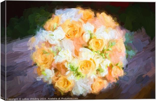 Oil painting bridal bouquet with orange and white flowers Canvas Print by Lubos Chlubny