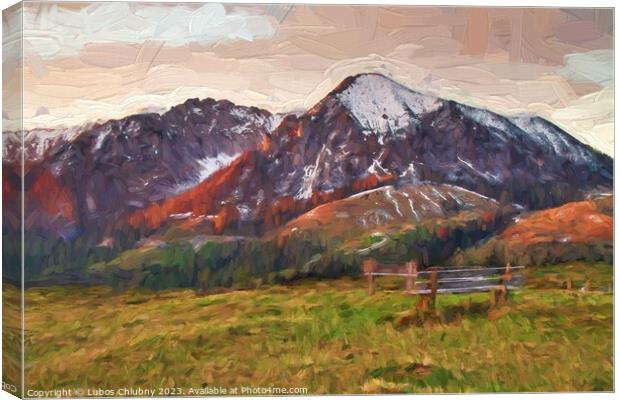 Oil painting romantic view of the Austrian Alps Canvas Print by Lubos Chlubny