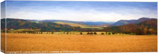 Oil Painted panorama autumn landscape. Canvas Print by Lubos Chlubny