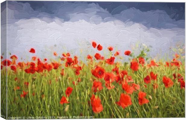 Oil painting summer landscape - field of poppies. Original oil painting on canvas. Canvas Print by Lubos Chlubny