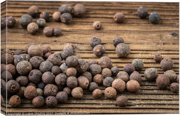Allspice spice on wooden table Canvas Print by Lubos Chlubny