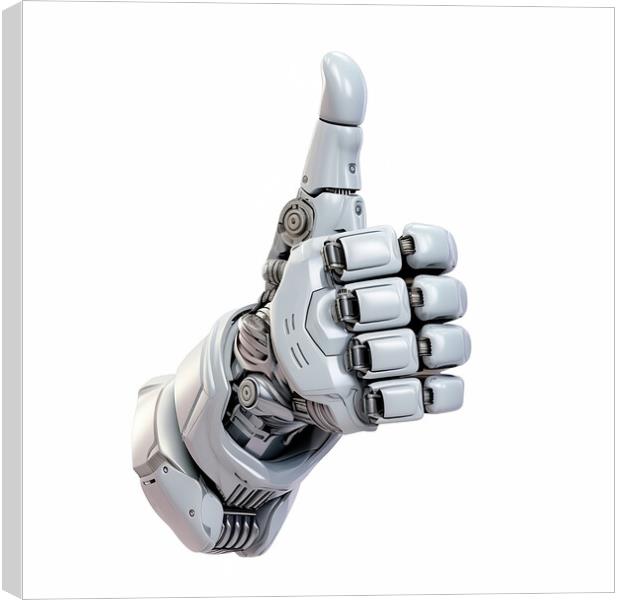 A robot hand giving thumbs up isolated on white background - Generative AI Canvas Print by Lubos Chlubny