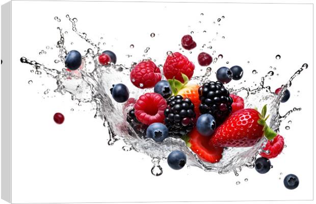 Fruit mix flying in water splash on white background Canvas Print by Lubos Chlubny