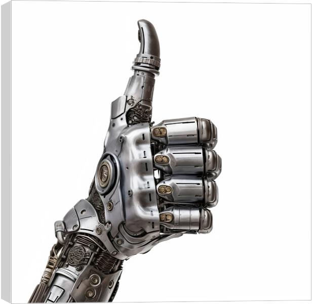 A robot hand giving thumbs up isolated on white background - Generative AI Canvas Print by Lubos Chlubny