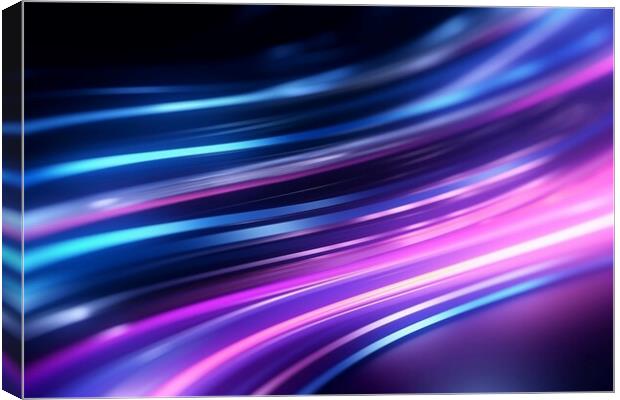 Abstract futuristic background with pink blue glowing neon moving wave lines. Generative AI Canvas Print by Lubos Chlubny
