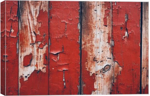 Wooden rustic background with peeled red paint. Generative AI Canvas Print by Lubos Chlubny
