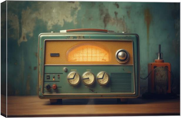 Vintage radio against the wall. Digital art Canvas Print by Lubos Chlubny