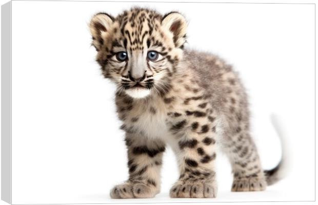 Snow Leopard cub isolated on on white background, Panthera uncia. Generative AI Canvas Print by Lubos Chlubny