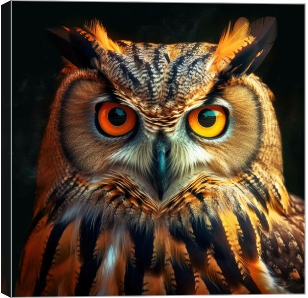 Portrait of an Owl. Cute wild owl on black background. Generative AI Canvas Print by Lubos Chlubny