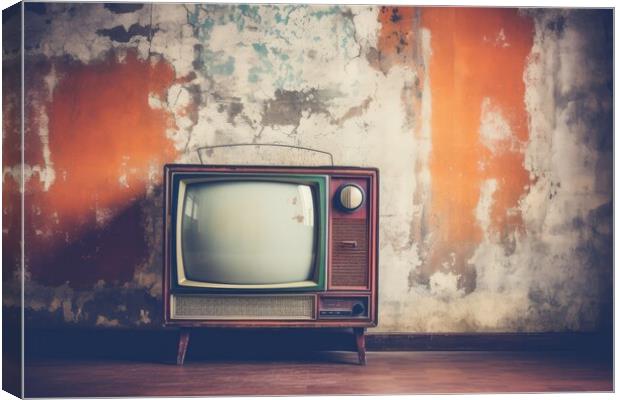 Vintage TV against the wall. Retro style. Generative AI Canvas Print by Lubos Chlubny
