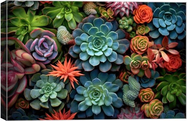 Collection of small decorative succulents, top view. Generative AI Canvas Print by Lubos Chlubny