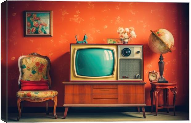 Vintage TV against the wall. Retro style. Generative AI Canvas Print by Lubos Chlubny