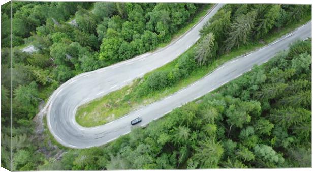 Aerial view of a winding road and forest in Norway. Picturesque mountain road Canvas Print by Irena Chlubna