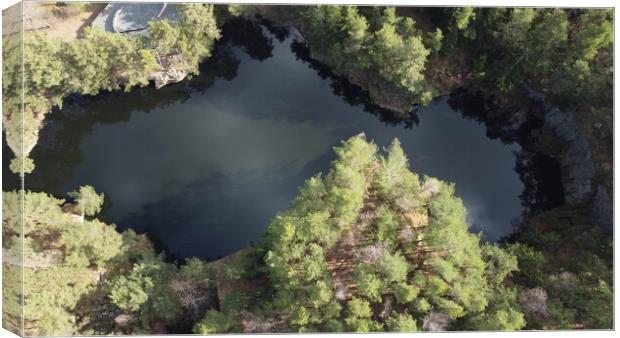 Lake surrounded by trees. Beautiful landscape in aerial drone shot. Canvas Print by Irena Chlubna
