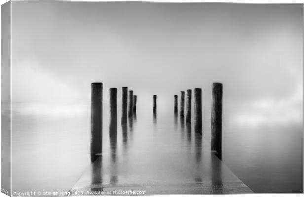 Serene Derwentwater Pier in the Mist Canvas Print by Steven King