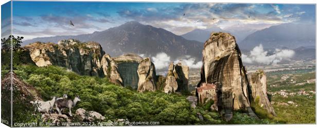 The Beautiful  Meteora Monastery  of Roussanou in the Meteoras Canvas Print by Paul E Williams
