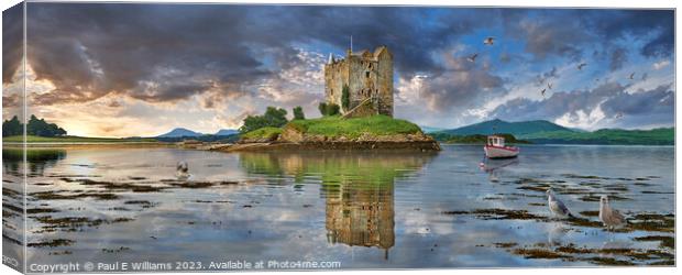 The Picturesque Scottish Stalker Castle on it Loch Island Canvas Print by Paul E Williams