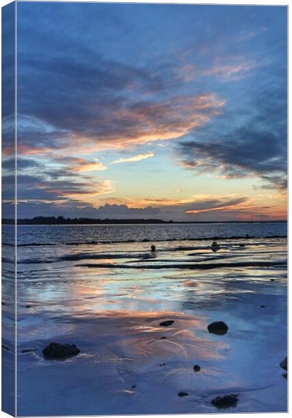 Brightlingsea creek at sunset colour reflections Outdoor oceanbeach Canvas Print by Tony lopez