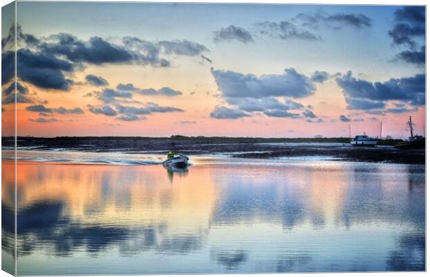 To work over the Brightlingsea Harbour in colourful reflections  Canvas Print by Tony lopez