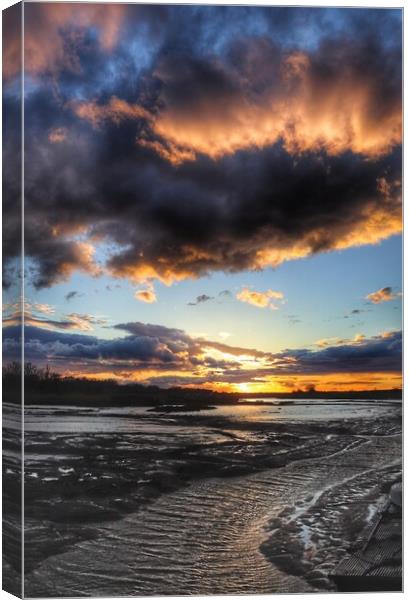 Moody sunset over Saint Osyth Creek  Canvas Print by Tony lopez