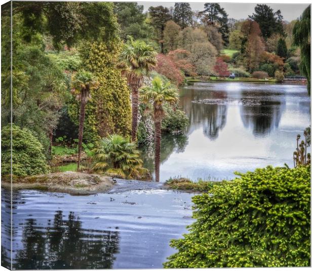 Scenic Views across the lake at Sheffield Park sussex  Canvas Print by Tony lopez