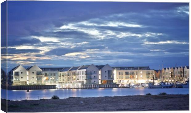 Waterside Marina in the early morning blue over Br Canvas Print by Tony lopez