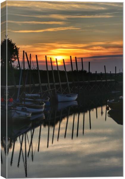 Sunset reflections over Blakeney Quay Norfolk  Canvas Print by Tony lopez