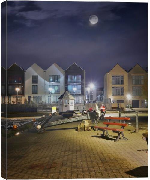 Moon down over the Waterside marina in Brightlingsea  Canvas Print by Tony lopez