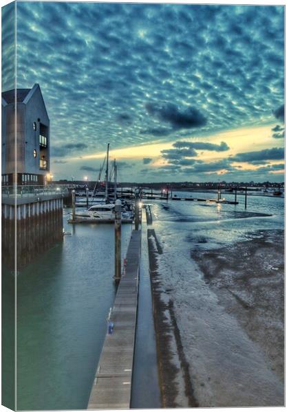Glorious cloudscape colours over the Brightlingsea Harbour in Essex  Canvas Print by Tony lopez