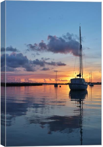 Sunrise calm colours over Brightlingsea Harbour  Canvas Print by Tony lopez