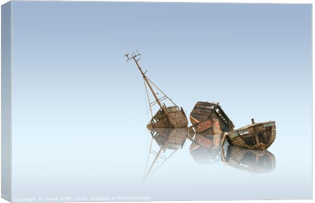 Wrecks – Pin Mill boats wrecks Canvas Print by Derek Griffin