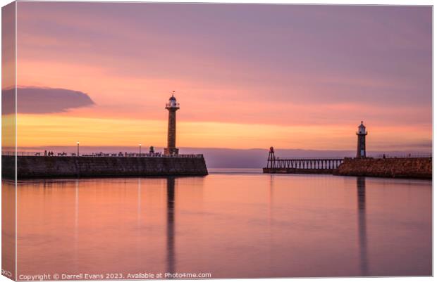 Whitby harbour at sunset Canvas Print by Darrell Evans