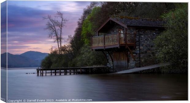 Boathouse at Sunset Canvas Print by Darrell Evans