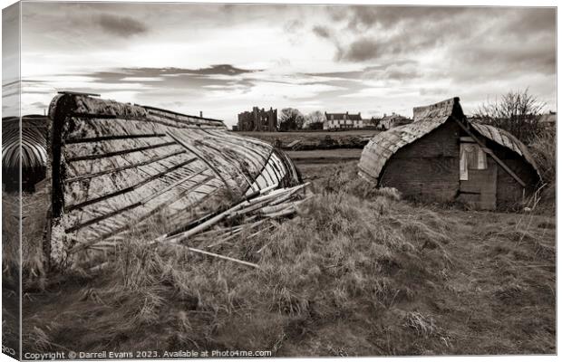 Lindisfarne Boat Sheds Canvas Print by Darrell Evans