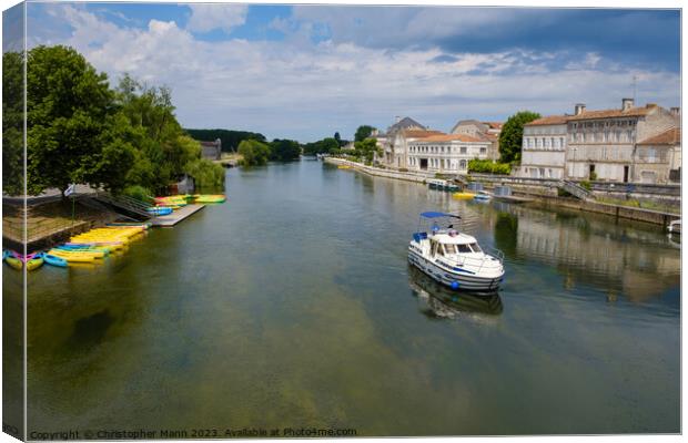scenic view of Charente river in Jarnac, Charente, Poitou-Charentes, Aquitaine Canvas Print by Chris Mann