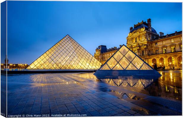 Blue and Gold - Louvre Museum Pyramid "blue hour" Canvas Print by Chris Mann