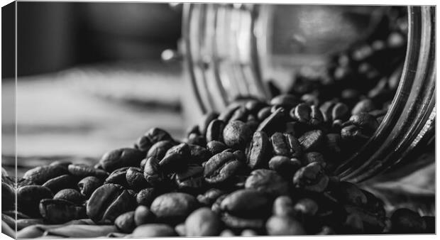 Black and white photo of coffee beans Canvas Print by Martyn Large