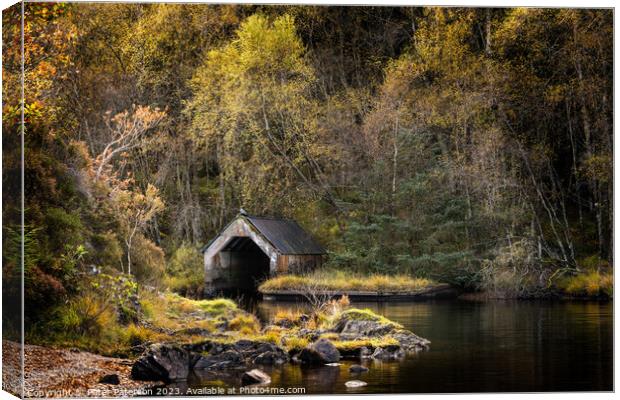 Boathouse on Loch Chon in the Trossachs Canvas Print by Peter Paterson
