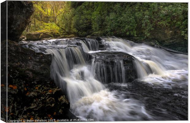 Waterfall on River Arklet in the Trossachs Canvas Print by Peter Paterson
