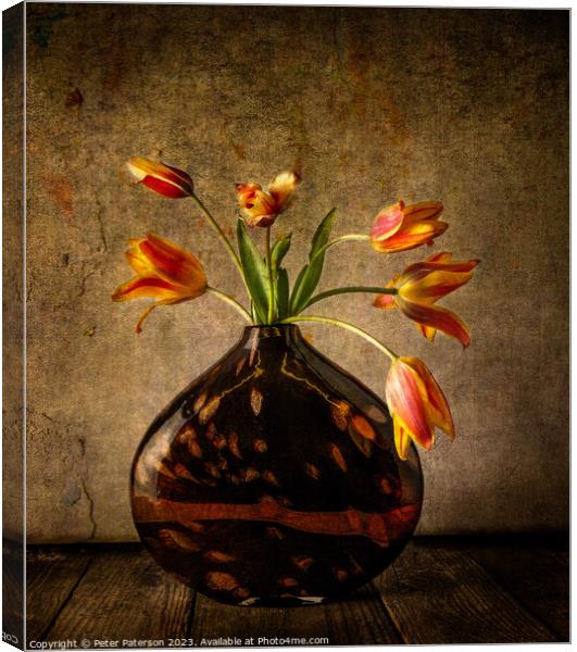 Tulips in Vase Canvas Print by Peter Paterson